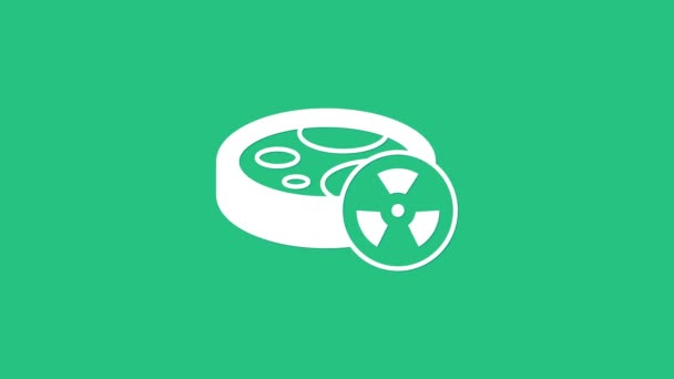 白色实验室化学烧杯 有毒液体图标分离绿色背景 生物危害符号 带有辐射图标的危险符号 4K视频运动图形动画 — 图库视频影像