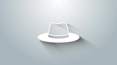 Beyaz adam şapkası, gri arka planda izole edilmiş kurdele ikonu var. 4K Video hareketli grafik canlandırması.
