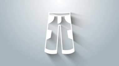 Beyaz Pantolon simgesi gri arkaplanda izole edildi. Pantolon imzası. 4K Video hareketli grafik canlandırması.
