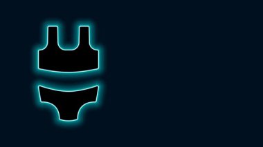 Parlayan neon hattı Summer plaj mayo ikonu siyah arka planda izole edildi. Plaj kadını modası. 4K Video hareketli grafik canlandırması.