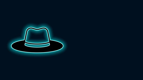 ネオンラインを輝く黒い背景に孤立したリボンアイコンを持つ男の帽子 4Kビデオモーショングラフィックアニメーション — ストック動画