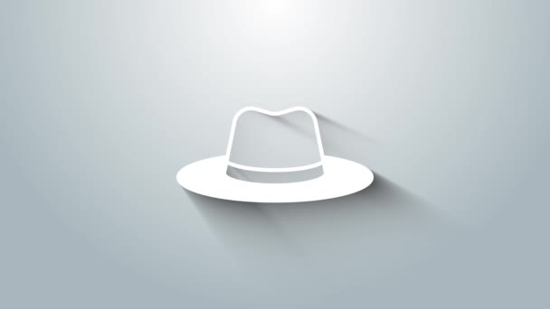 Pălărie White Man Pictogramă Panglică Izolată Fundal Gri Animație Grafică — Videoclip de stoc