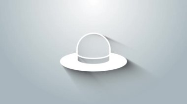 Beyaz adam şapkası, gri arka planda izole edilmiş kurdele ikonu var. 4K Video hareketli grafik canlandırması.