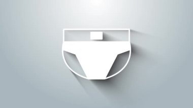 Gri arkaplanda beyaz adam iç çamaşırı simgesi var. Erkek iç çamaşırı. 4K Video hareketli grafik canlandırması.