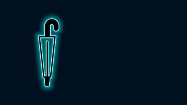 Siyah arkaplanda izole edilmiş parlak neon çizgisi klasik zarif şemsiye simgesi. Yağmur koruma sembolü. 4K Video hareketli grafik canlandırması.