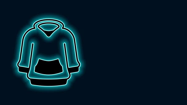 Glowing Neon Line Hoodie Icon Isolated Black Background Hooded Sweatshirt — Stock Video