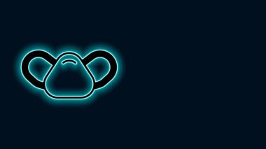 Parlayan neon hattı tıbbi koruyucu maske simgesi siyah arkaplanda izole edildi. 4K Video hareketli grafik canlandırması.