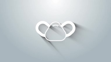 Gri arkaplanda beyaz tıbbi maske simgesi izole edildi. 4K Video hareketli grafik canlandırması.