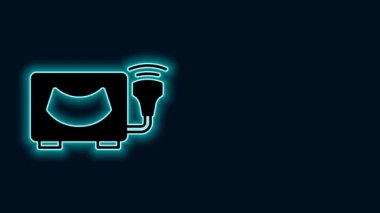 Parlayan neon hattı ultrason simgesi siyah arkaplanda izole edildi. Tıbbi ekipman. 4K Video hareketli grafik canlandırması.