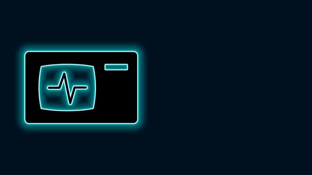 Świecący Neon Linii Monitor Komputerowy Ikoną Kardiogramu Izolowane Czarnym Tle — Wideo stockowe