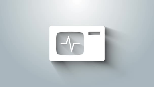 白色计算机显示器 带有心电图图标 在灰色背景下隔离 监控图标 心电图显示器与心脏跳动手绘 4K视频运动图形动画 — 图库视频影像