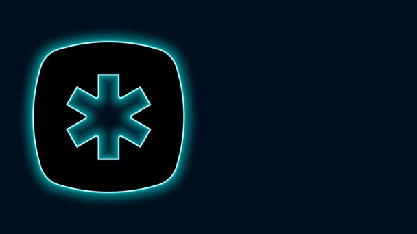 发光的霓虹灯线医疗符号的紧急 生命之星图标孤立在黑色背景 4K视频运动图形动画 — 图库视频影像
