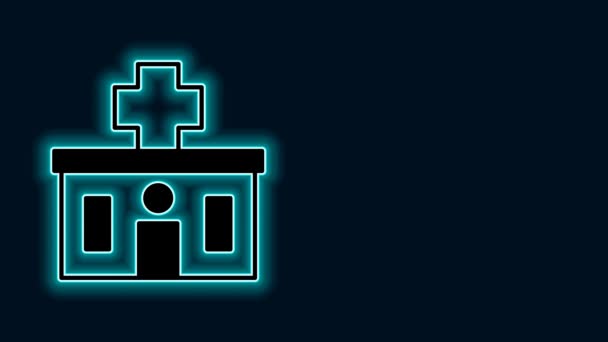Glowing Neon Line Medical Hospital Building Cross Icon Isolated Black — Stock Video