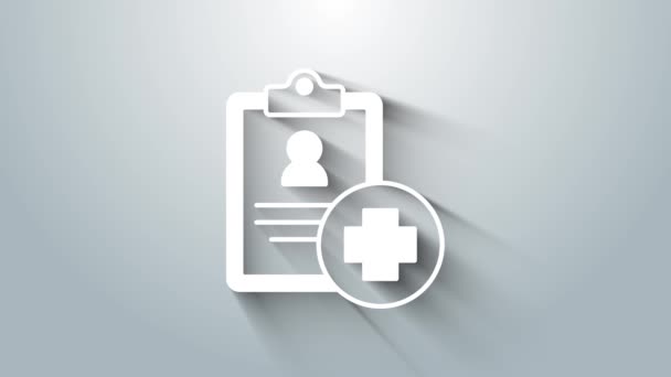 Біла Медична Дошка Клінічною Іконою Ізольованою Сірому Фоні Рецепт Рапорт — стокове відео
