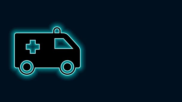 Świecąca Neonowa Linia Karetka Ikona Awaryjnego Samochodu Odizolowana Czarnym Tle — Wideo stockowe