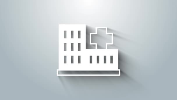 White Medical Hospital Building Cross Icon Isolated Grey Background Medical — Vídeo de Stock