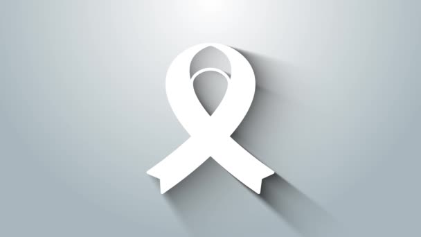 Ikona Bílé Informační Stuhy Izolovaná Šedém Pozadí Informovanost Veřejnosti Zdravotním — Stock video