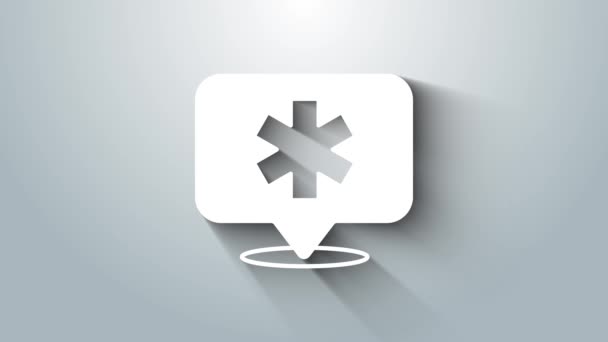 White Medical Map Pointer Cross Hospital Icon Isolated Grey Background — Stock Video