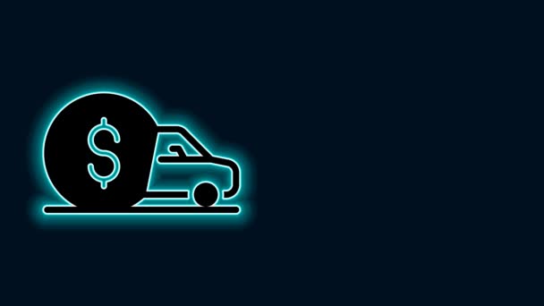 发光的霓虹灯线汽车租赁图标隔离在黑色背景 租一个汽车标志 汽车钥匙 汽车维修服务的概念 4K视频运动图形动画 — 图库视频影像