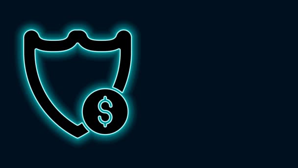 Glödande Neon Linje Sköld Med Dollar Symbol Ikon Isolerad Svart — Stockvideo