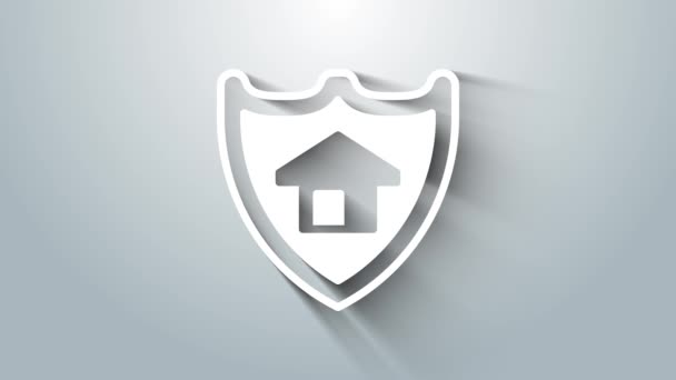 Bílý Dům Ikonou Štítu Izolované Šedém Pozadí Pojištění Zabezpečení Bezpečnost — Stock video