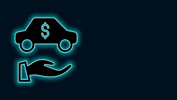 Glowing Neon Line Car Rental Icon Isolated Black Background Rent — Stock Video