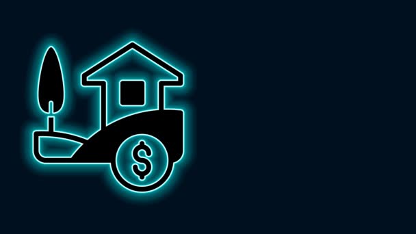 Zářící Neonová Čára Dům Ikonou Symbolu Dolaru Izolované Černém Pozadí — Stock video