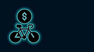 Siyah arkaplanda parlayan neon hattı bisiklet kiralama mobil uygulama simgesi izole edildi. Şehirde bisiklet kiralamak için iyi bir servis. Paylaşım sistemi için mobil uygulama. 4K Video hareketli grafik canlandırması.