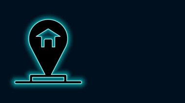 Siyah arkaplanda ev simgesi izole edilmiş parlak neon çizgi haritası işaretçisi. Ev konumu belirleyici sembol. 4K Video hareketli grafik canlandırması.
