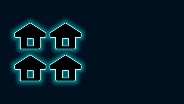 Gloeiende Neon Lijn House Icoon Geïsoleerd Zwarte Achtergrond Makelaarskantoor Cottage — Stockvideo