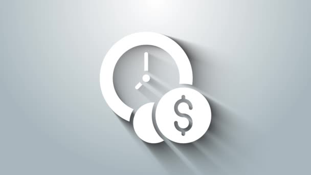 White Time Money Icon Isolated Grey Background Money Time Effective — Stock Video