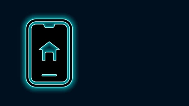 Glowing Neon Line Casa Imobiliária Line Ícone Smartphone Isolado Fundo — Vídeo de Stock
