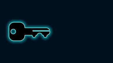 Parlayan neon hattı ev anahtarı simgesi siyah arkaplanda izole edildi. 4K Video hareketli grafik canlandırması.