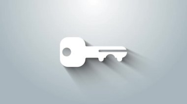 Beyaz Saray anahtar simgesi gri arkaplanda izole edildi. 4K Video hareketli grafik canlandırması.