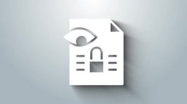 Beyaz Gazeteci soruşturma ikonu gri arka planda izole edildi. Mali suçlar, vergi kaçakçılığı, kara para aklama, yolsuzluk. 4K Video hareketli grafik canlandırması.