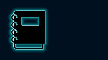 Parlayan neon çizgisi Not Defteri simgesi siyah arkaplanda izole edildi. Spiral not defteri simgesi. Okul defteri. Yazı tahtası. Okul günlüğü. 4K Video hareketli grafik canlandırması.