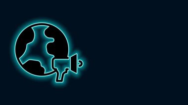 Parlayan neon hattı dünya haber simgesi siyah arkaplanda izole edildi. Flaş haber, dünya haber kanalı. 4K Video hareketli grafik canlandırması.