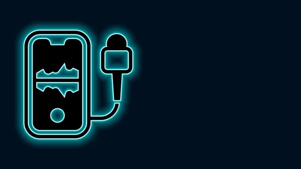 Glödande Neon Line Mobil Inspelning Ikon Isolerad Svart Bakgrund Mobiltelefon — Stockvideo