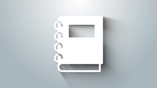 Ікона White Notebook Ізольована Сірому Тлі Спіральна Ікона Блокноту Шкільний — стокове відео
