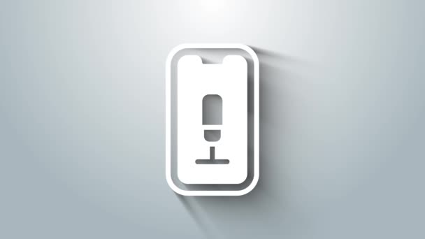 White Mobile Záznam Ikona Izolované Šedém Pozadí Mobilní Telefon Mikrofonem — Stock video