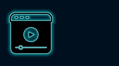 Parlayan neon hattı çevrimiçi video oyunu ikonu siyah arkaplanda izole edildi. 4K Video hareketli grafik canlandırması.