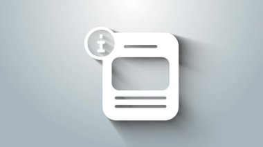 Gri arkaplanda beyaz bilgi simgesi izole edildi. 4K Video hareketli grafik canlandırması.