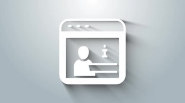 Gri arkaplanda beyaz bilgi simgesi izole edildi. 4K Video hareketli grafik canlandırması.