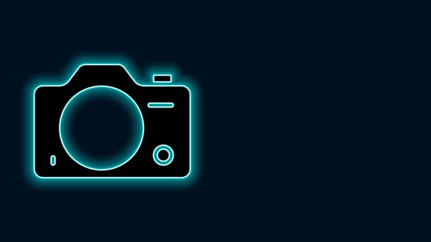 Glødende Neon Line Foto Kamera Ikon Isoleret Sort Baggrund Fotokamera – Stock-video