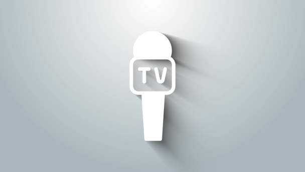 Белый Значок Микрофона Сером Фоне Радиомикрофоне Знак Оратора Видеографическая Анимация — стоковое видео
