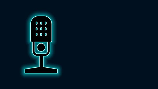 Gloeiende Neon Lijn Microfoon Pictogram Geïsoleerd Zwarte Achtergrond Radio Microfoon — Stockvideo