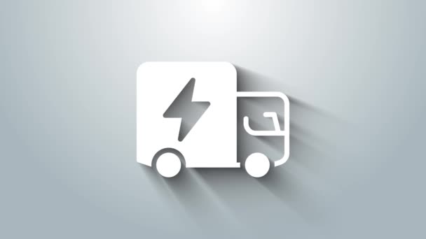 White Electric Truck Ikona Izolované Šedém Pozadí Grafická Animace Pohybu — Stock video
