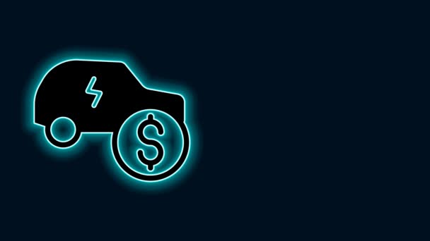 Parlayan Neon Hattı Elektrikli Araba Fiyat Simgesi Siyah Arkaplanda Izole — Stok video