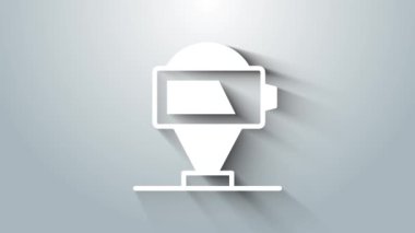 Beyaz Batarya şarj seviyesi gösterge simgesi gri arkaplanda izole edildi. 4K Video hareketli grafik canlandırması.