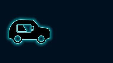 Parlak neon hattı elektrikli araba ve elektrik kablosu şarj ikonu siyah arka planda izole edildi. Yenilenebilir ekolojik teknolojiler. 4K Video hareketli grafik canlandırması.